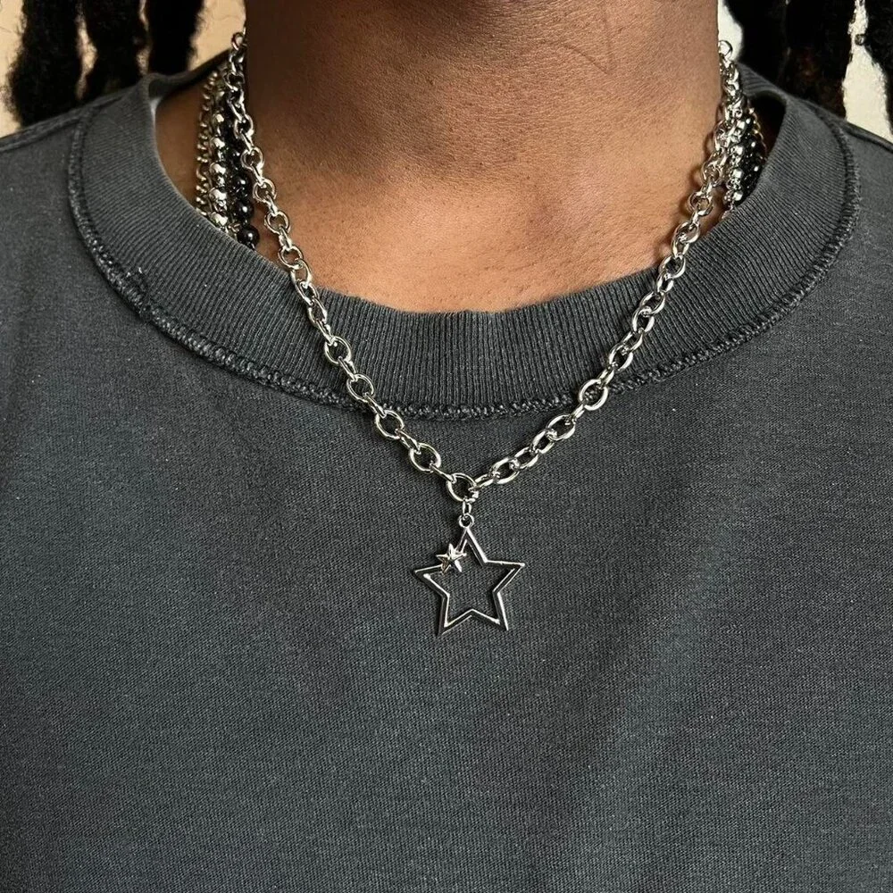 y2k 2000s star chain cute goth grunge silver necklace